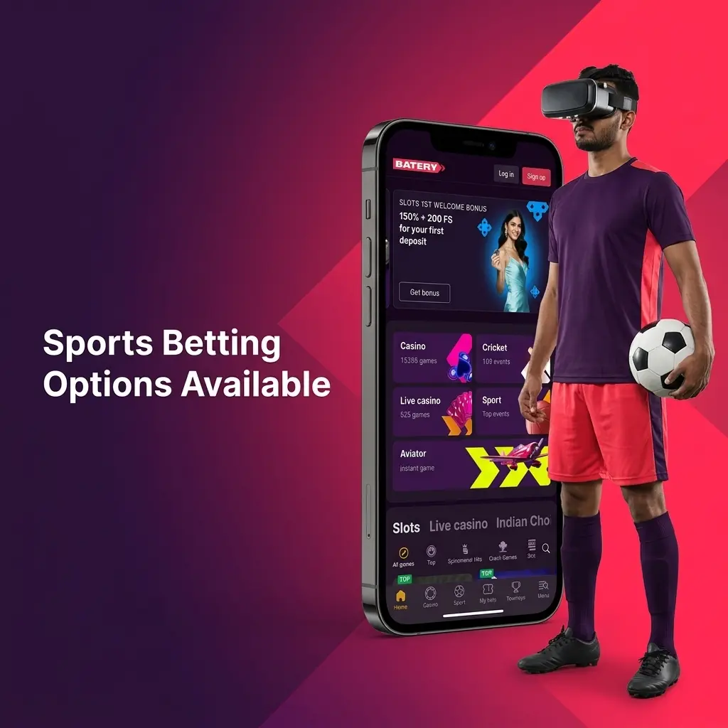 Batery betting app sports options featuring live wagers and broadcasts for cricket, football, kabaddi, and eSports.