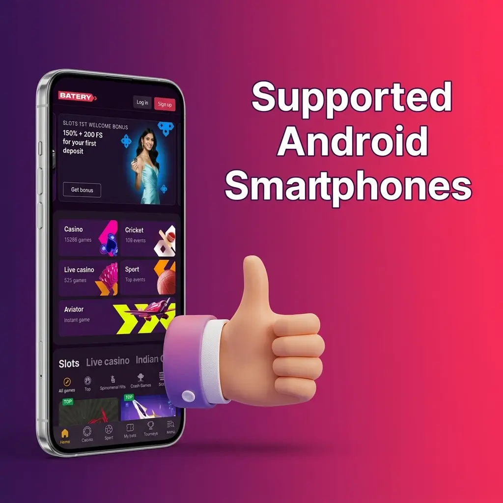 Supported Android smartphones for the Batery mobile app in India, including Samsung, OnePlus, and Xiaomi.