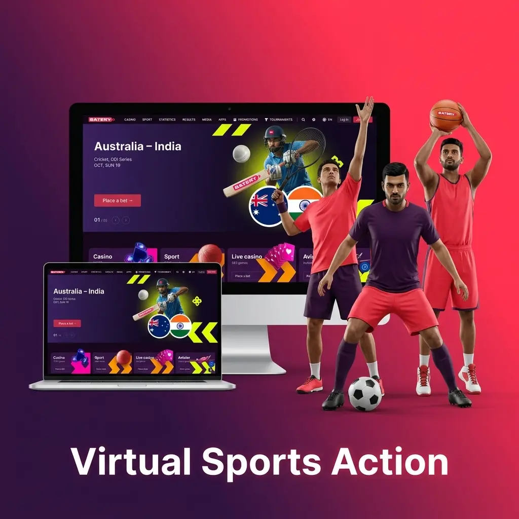 24/7 virtual sports betting action for Indian players featuring virtual cricket, football and tennis.